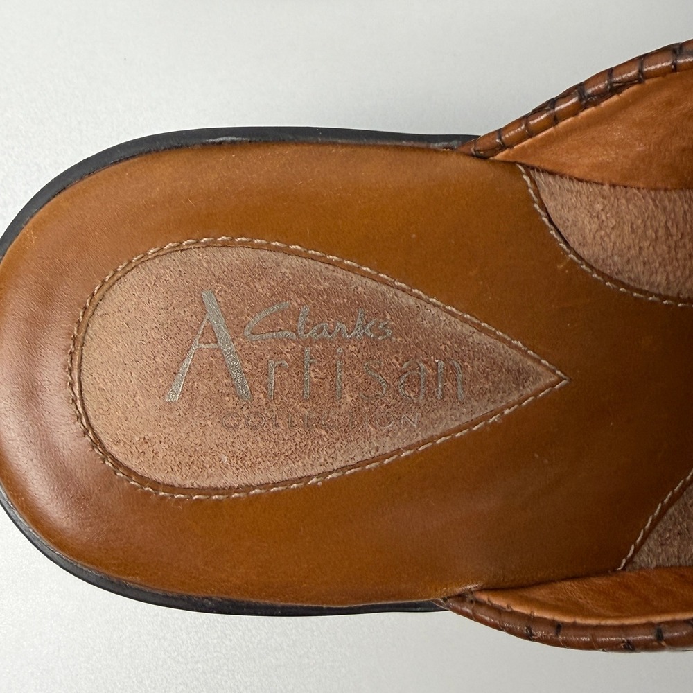 Clarks Artisan Mules Woven Leather Buckle 7.5M Brown Wedge Clogs - Picture 9 of 14